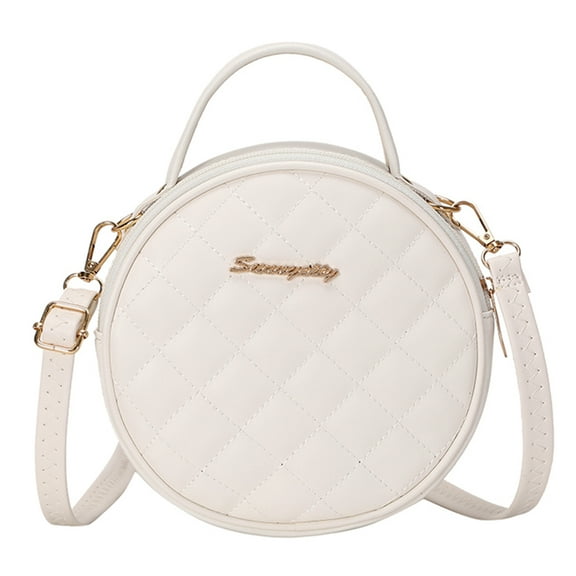 Yucurem Retro Women Lattice Pattern Pu Shoulder Bag Solid Color Round Purse (White) PU Leather bag (White)