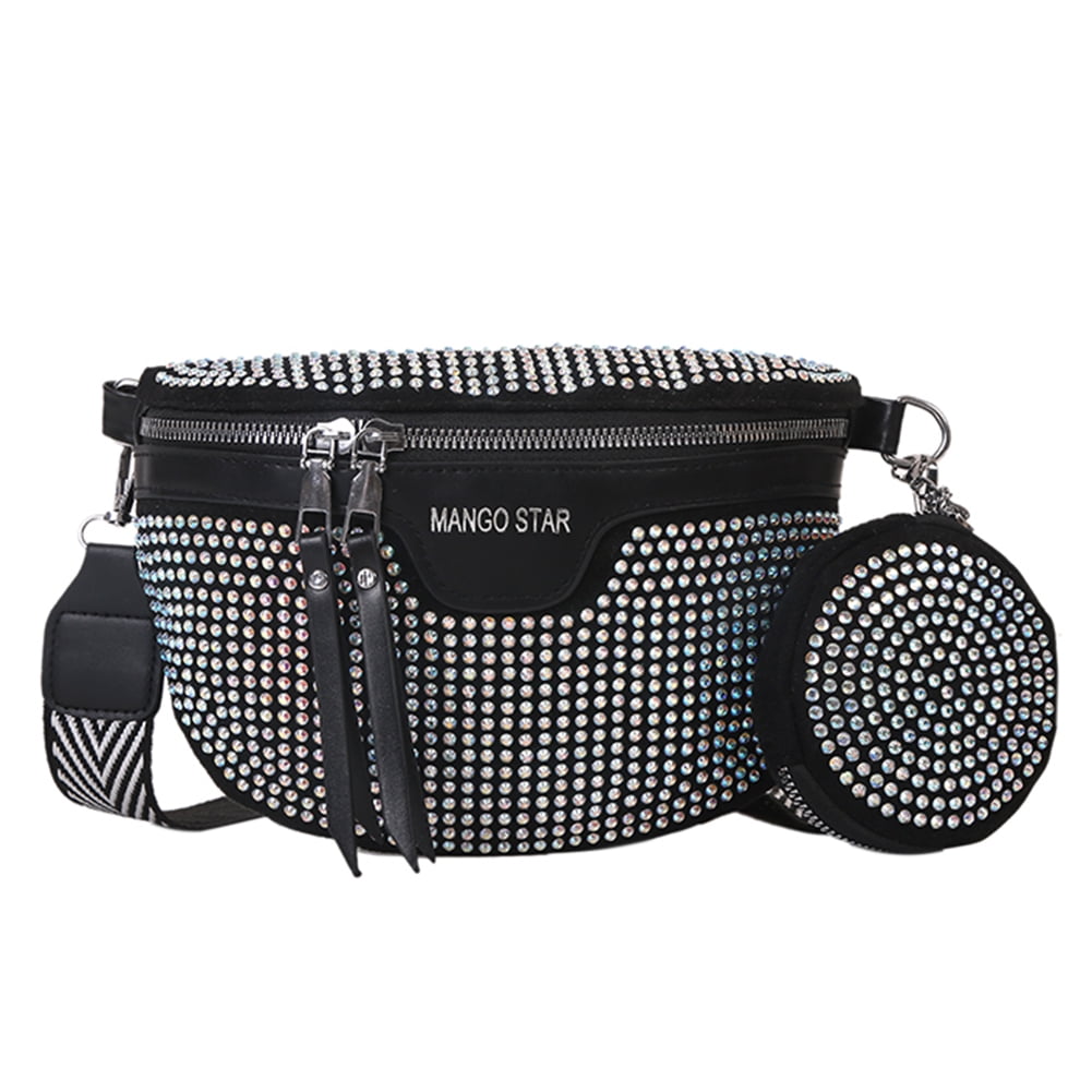 Yucurem Rhinestone Waist Belt Bag Women Chest Crossbody Fanny Pack Multicolor