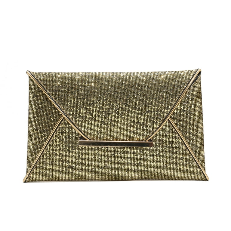 Yucurem Shiny Women Solid Color Sequins Envelope Bag, Lady Square Flap  Clutch Purse for Dating Shopping (Gold)