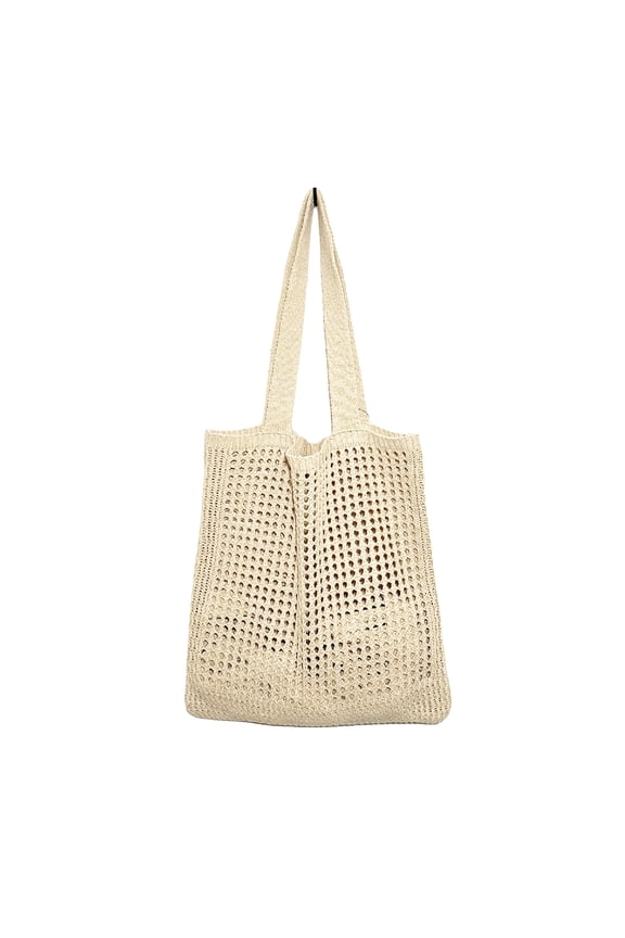 Simple Hollow Knitted Shoulder Bag, Solid Color Crochet Handbag for Daily Shopping Travel (Light Yellow)