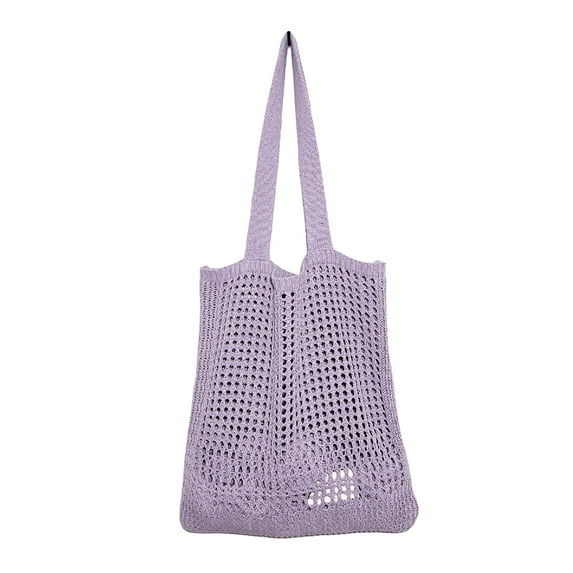 Yucurem Simple Hollow Knitted Shoulder Bag, Solid Color Crochet Handbag for Daily Shopping Travel (Purple)