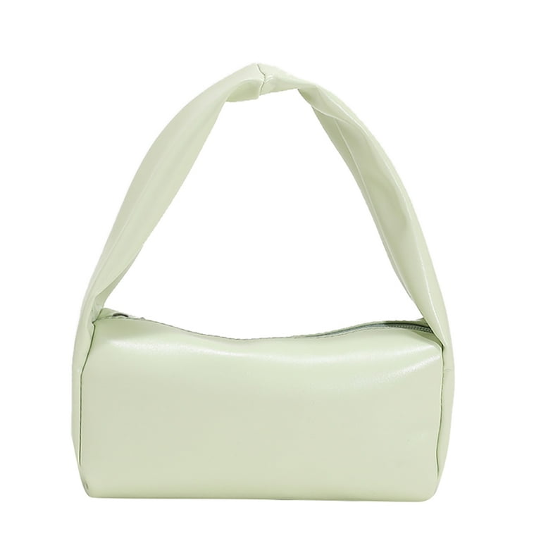 Yucurem Simple Small Pure Color PU Clutch Bag Female Cylinder Zip Purse Handbag for Party Green