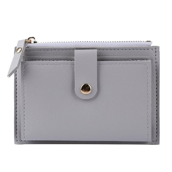 Yucurem Simple Solid Color Multi-slot Card Holder, PU Leather Wallet for Daily (Gray)