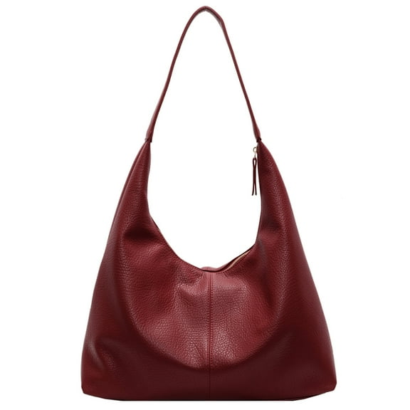 Yucurem Slouchy Hobo Bag For Women Zipper Shoulder Bag Pu Leather For Travel (Wine Red) Fashion shoulder bag (Wine Red)