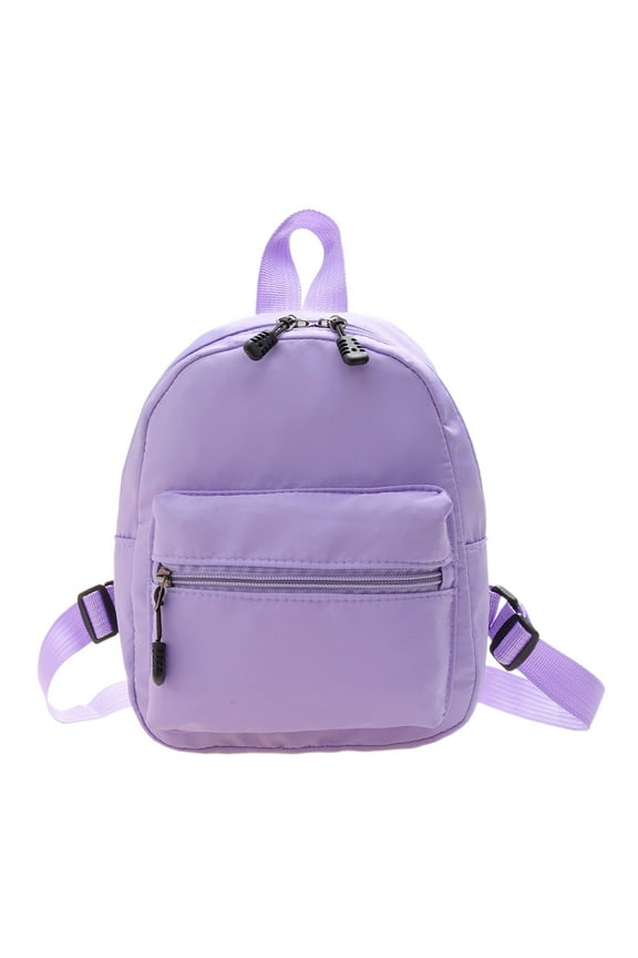 Solid Color Backpack Preppy Style Nylon Mini Rucksack for School Travel (Purple)