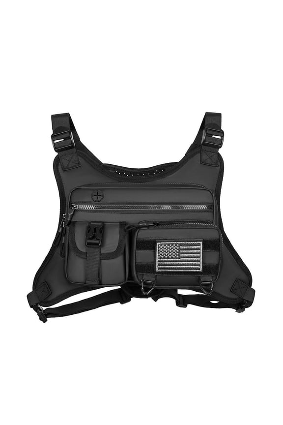 Sports Chest Bag with Adjustable Strap, Multi-Pockets Streetwear Chest Bag, Running Vest Bag for Men Women (Black)