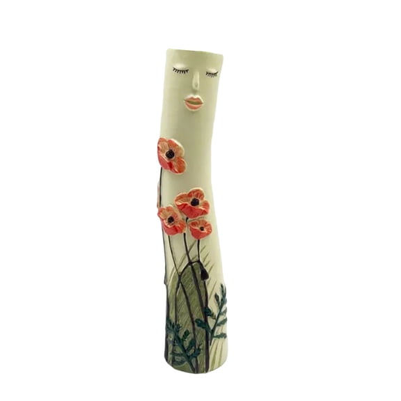 Yucurem Spring Family Bud Vases, Resin Bohemian Floral Family Vase, Girls Face Cute Hand Painted Character Vase for Home Decor Living Room Personalized Decor