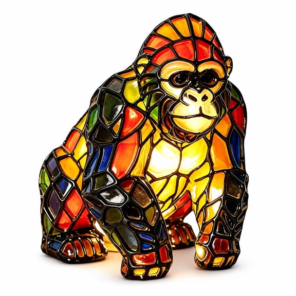 Yucurem Stained Glass Gorilla Night Light, 3D Retro Rainbow Resin Glow Lamps Figurine for Home Office Bedroom Bookshelf Desk Decor