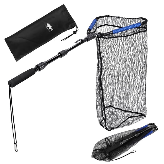 Yucurem 32"-47"L Telescopic Fishing Net 28"Depth, Foldable Fishing Net with Extendable Handle, Fish-Friendly Mesh for Saltwater Freshwater