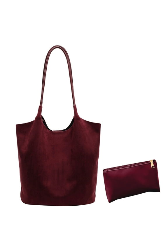 Tote Bag Faux Suede Slouchy Shoulder Bag Women Solid Handbag For Work (Burgundy) Tote bag (Burgundy)