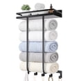 thumbnail image 1 of Yucurem Towel Storage Rack for Bathroom, Wall Mounted Towel Rack with Shelf and 5 Hooks, Metal Towel Holder for Small Bathroom Organizer Decor or RV Camping, 1 of 10
