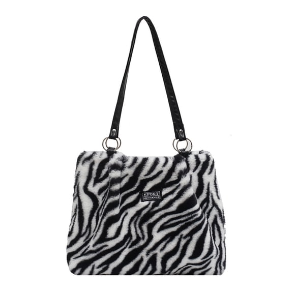 Yucurem Vintage Animal Pattern Print Plush Shoulder Bag Women Large Handbag (Zebra)