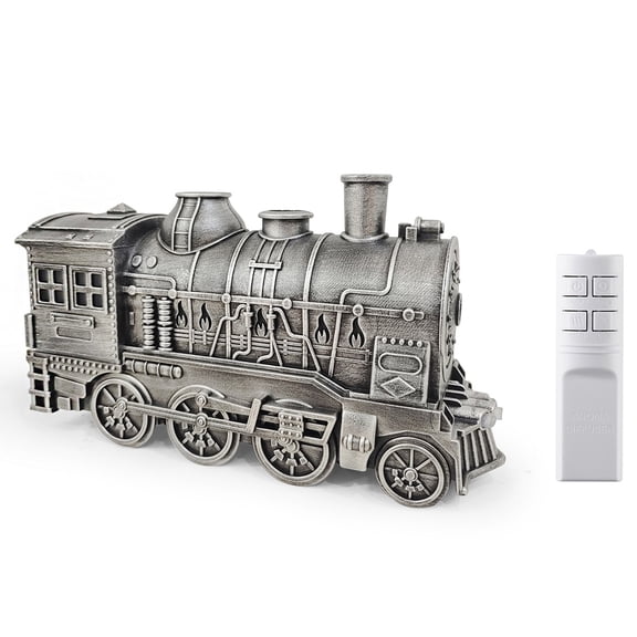 Yucurem Vintage Steam Train Aromatherapy Essential Oil Diffuser, 300ML Retro Train Shape Essential Oil Diffuser with Remote Control for Relaxation, Home Christmas Gifts (Silver)