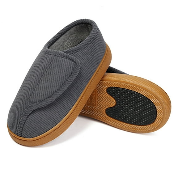 Yucurem Winter Warm Adjustable Diabetic Slippers for Men Women, Comfy Warm Memory Foam Arthritis Edema Swollen House Shoes (41-42)