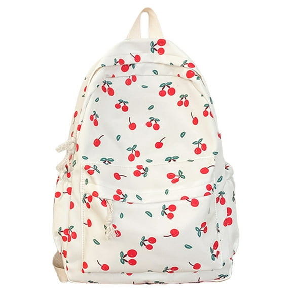 Yucurem Women Cherry Print Backpack Large Capacity Kawaii Backpack Travel Daily Backpack Daily Casual Backpack