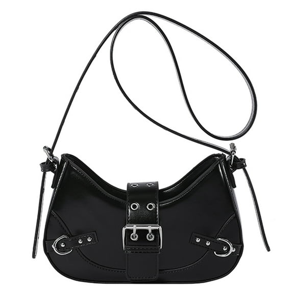 Yucurem Women Cool Style Crescent Bag Y2k Shoulder Bag For Outdoor Travel (Black) PU Leather bag (Black)