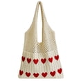 thumbnail image 1 of Yucurem Women Crochet Tote Handbag Heart Pattern Ladies Daily Handbag (Apricot Red) Fashion shoulder bag (B), 1 of 10