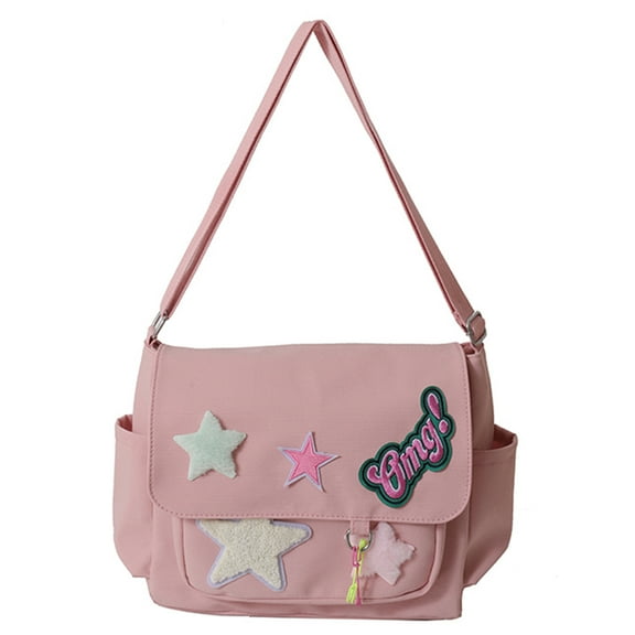 Yucurem Women Cute Messenger Bag Star Letter Applique Canvas For Teens Students (Pink) Fashion shoulder bag (Pink)