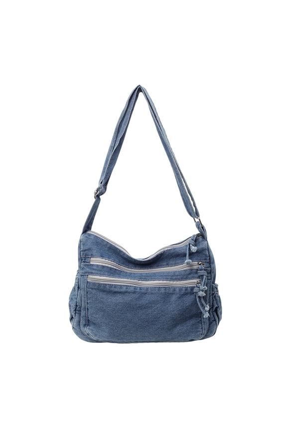 Women Denim Casual Messenger Bag Adjustable Strap Retro Sling Bag (Light Blue) Fashion shoulder bag (Light Blue)