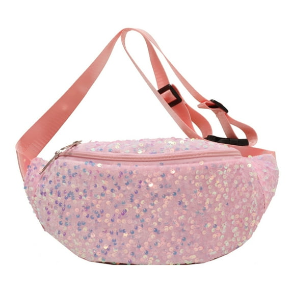 Yucurem Women Fanny Pack Pu Leather Sequin Coin Purse Single Shoulder Bag (Pink) Chest bag (Pink)