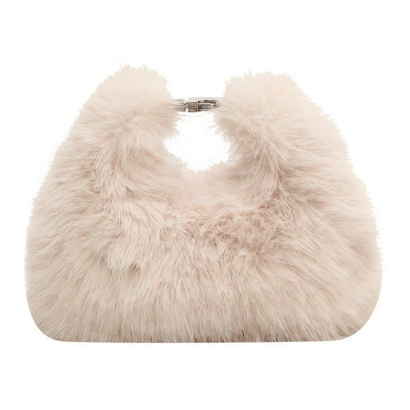 Yucurem Women Faux Fur Fluffy Shoulder Bag Soft Plush Handbag For Travel Party (Beige) Plush bag (Beige)