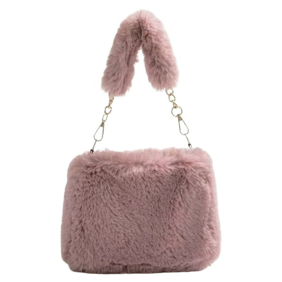 Yucurem Women Fuzzy Crossbody Bag - Casual Plush Tote Handbag - Fashion Sling Dating Bag with Zipper Closure (Bean Red)