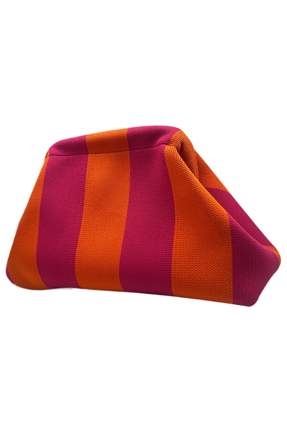 Women Knitted Clutch Purse Small Stripe Woven Bag For Female (Orange Purple) Clutch bag (I)
