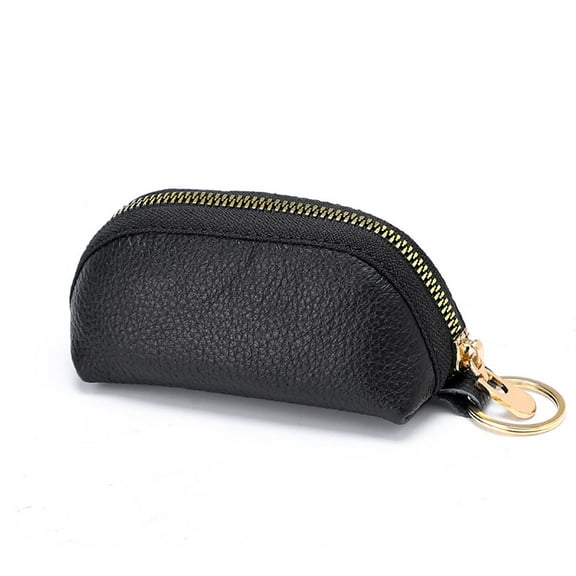 Yucurem Women Leather Coin Purse Lady Solid Color Zipper Luxury Clutch (Black) Portable wallet (Black)