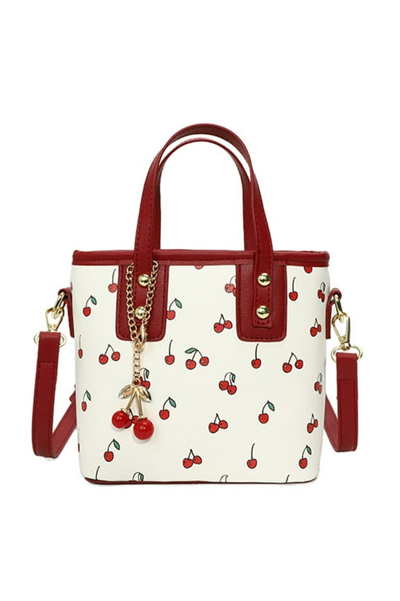 Women Pu Cherry Shoulder Bag Stylish Crossbody Bag Chic Tote Handbag (Red) PU Leather bag (Red)
