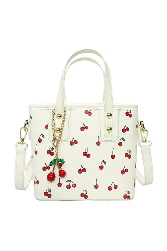Women Pu Cherry Shoulder Bag Stylish Crossbody Bag Chic Tote Handbag (White) PU Leather bag (White)