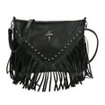 thumbnail image 1 of Yucurem Women Pu Studded Tassel Shoulder Bag Fringe Hobo Bag For Outdoor Travel (Black) Fashion shoulder bag (Black), 1 of 10