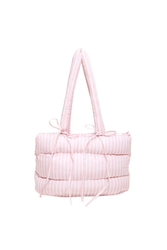 Women Puffer Tote Bag Striped Shoulder Bag Quilted Cloud Hobo Bag (Pink) Fashion shoulder bag (Pink)