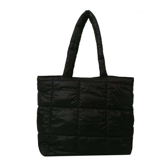 Yucurem Women Quilted Tote Bag Down Hobo Bag Puffer Armpit Bag Soft Winter Bag(black) Cotton bag (Black)