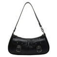 thumbnail image 1 of Yucurem Women Retro Commuting Bag Double Pockets Pu Leather Chic Hobo Bag (Black) Fashion shoulder bag (Black), 1 of 10
