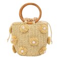 thumbnail image 1 of Yucurem Women Straw Bucket Bag With Pearls Drawstring Wrist Bag Summer Beach Bag (Beige) Casual straw bag (Beige), 1 of 10