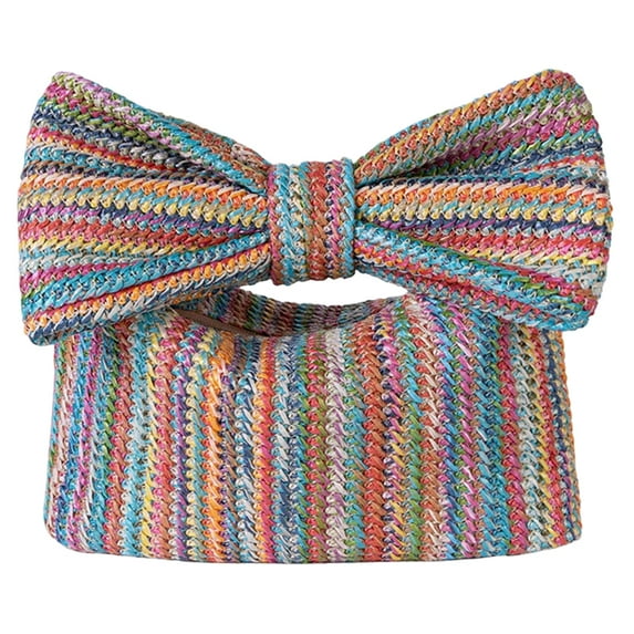 Yucurem Women Straw Evening Bag With Bow Weaving Clutch Bag Lady Daily Bag (Multicolor) Casual straw bag (Multicolor)