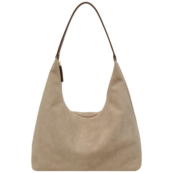 Yucurem Women Suede Tote Bag Zipper Closure Crescent Bag Large Hobo Bag For Work(beige) Fashion shoulder bag (Beige)