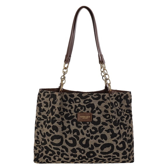 Yucurem Women Tote Bag Leopard Print Canvas Shoulder Bag With Zipper For Work (Black) Fashion shoulder bag (Black)