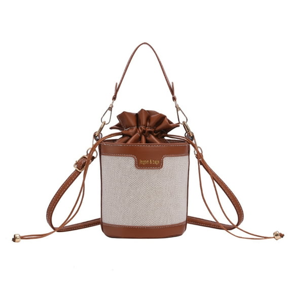 Yucurem Women Vintage Leather Cylinder Shoulder Bag Mini Drawstring Handbag (Brown)