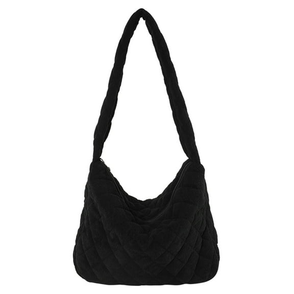 Yucurem Women Work Tote Bag Stylish Corduroy Quilted Shoulder Bag With Pocket (Black) Fashion shoulder bag (Black)