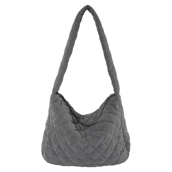 Yucurem Women Work Tote Bag Stylish Corduroy Quilted Shoulder Bag With Pocket (Grey) Fashion shoulder bag (Grey)