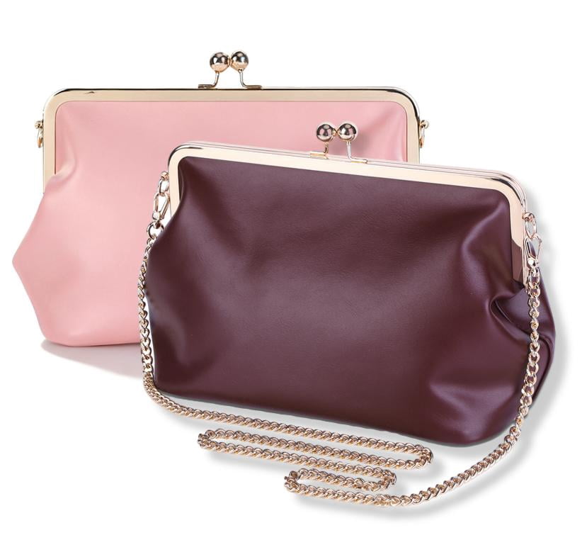 Yucurem Women's PU Crossbody Bag, 2 Packs Vintage Kiss Lock Medium Handbags, Evening Clutch Purse with Chain Strap for Party Travel Work Shopping