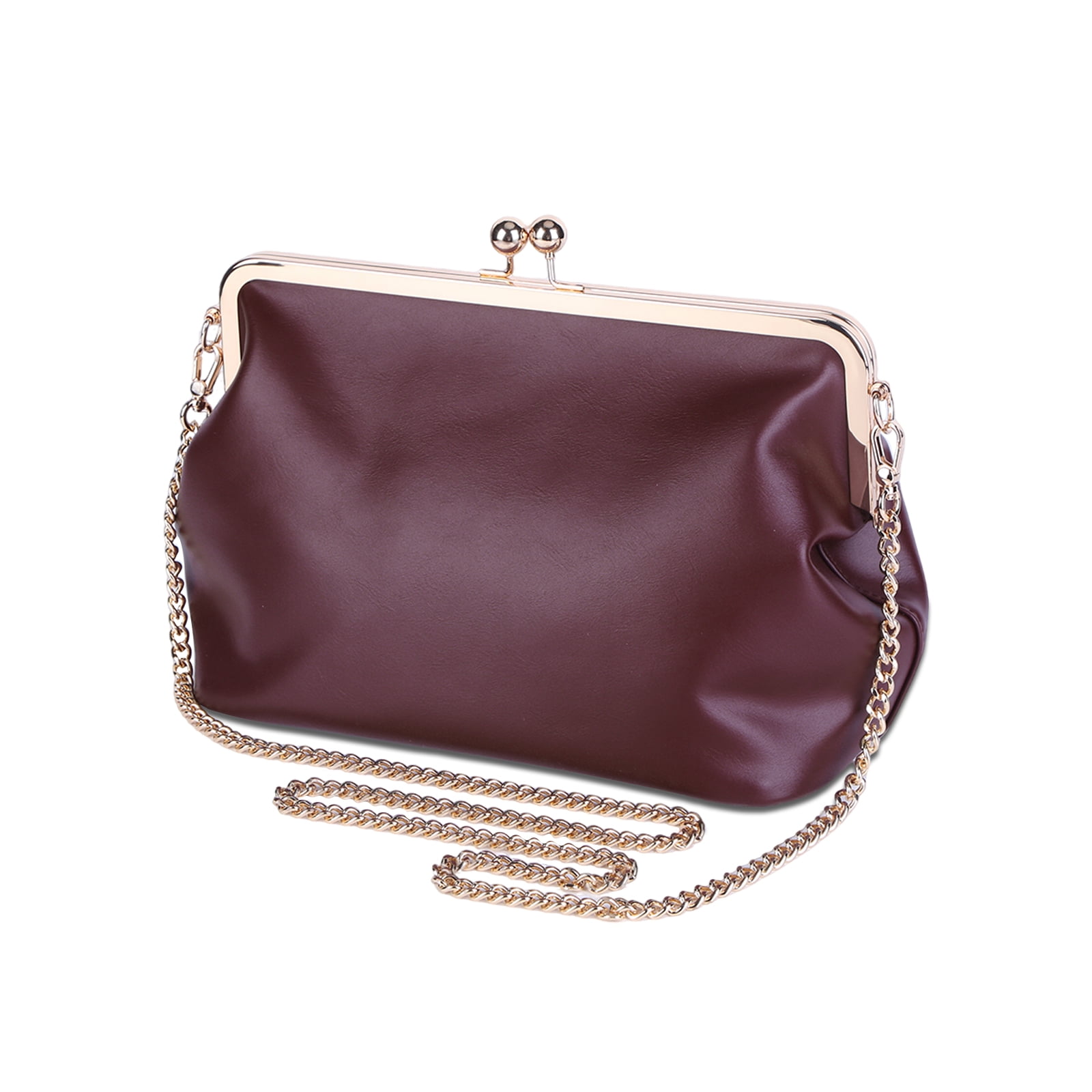 Yucurem Women's PU Crossbody Bag, Vintage Kiss Lock Medium Handbags, Evening Clutch Purse with Chain Strap for Party Travel Work Shopping (Wine Red)