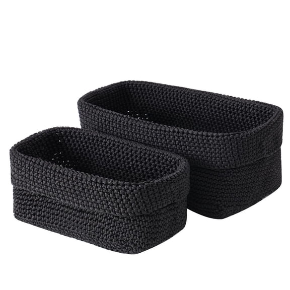 Yucurem Woven Cube Baskets Bins for Organizing, Set of 2 Closet Rectangle Storage Bins for Home Office Closet Toys Organizer (Black)