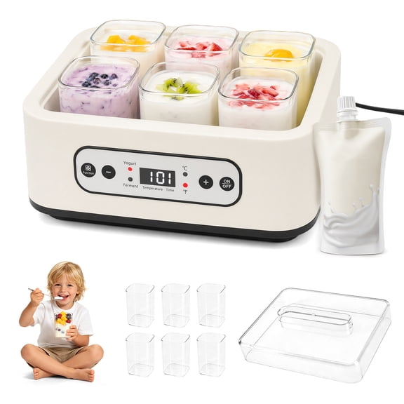 Yucurem Yogurt Maker with 6 Glass Jars, Adjustable Temp Yogurt Maker Machine, Make Trillions of Probiotics for Better Gut Health