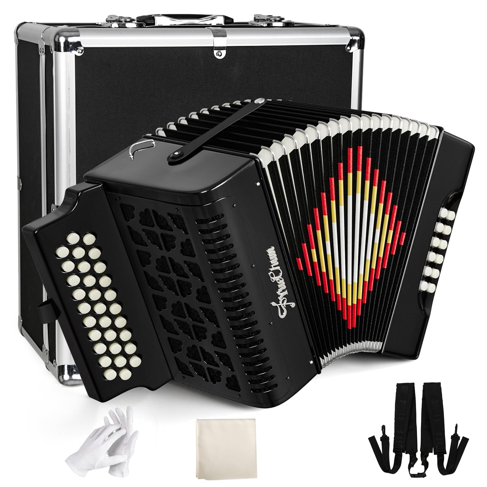 YueChun Accordion, 31 Keys 12 Bass G/C/F Diatonic Button Accordion , Portable Professional Button Accordion with Case (Black)