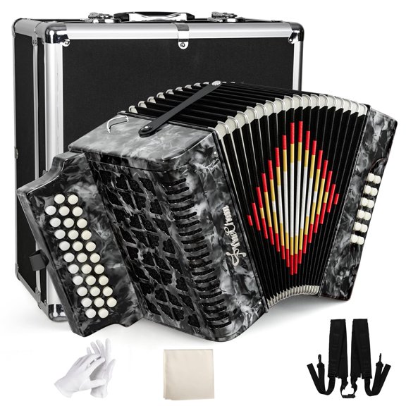 YueChun Accordion, 31 Keys 12 Bass G/C/F Diatonic Button Accordion , Portable Professional Button Accordion with Case (Gray)