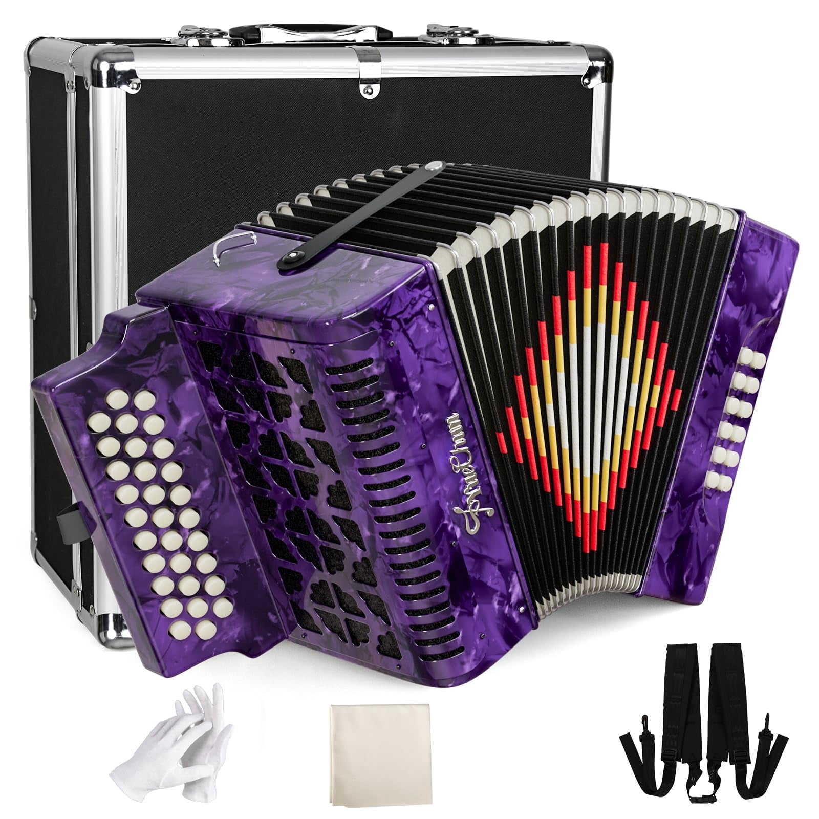 YueChun Accordion, 31 Keys 12 Bass G/C/F Diatonic Button Accordion , Portable Professional Button Accordion with Case (Purple)