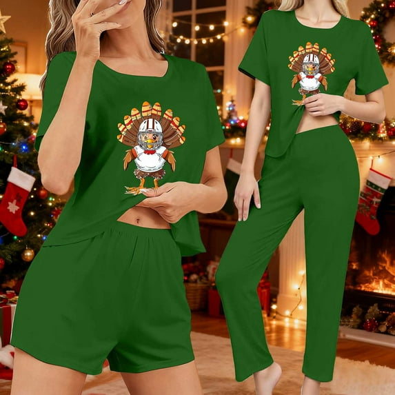 YueHuiYing 3PCS Women's Home Casual Clothes 3 Piece Outfits Short Sleeve Shirt Dolphin Shorts and Pant Sets Fashion Clothing