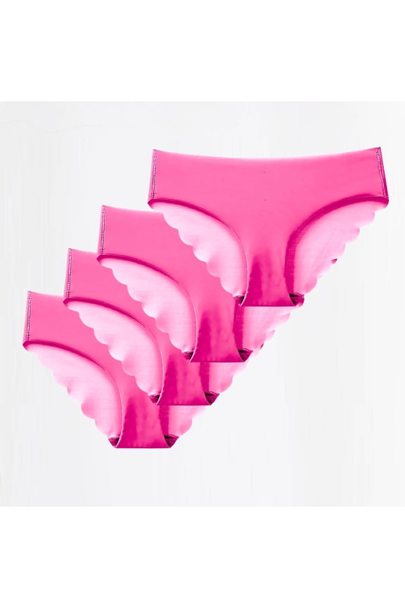 4PC Sexy Seamless Underwear Wave Edge No Show Bikini Panties V-Waist Ice Silk Hipster Lady Cheeky Invisibles Briefs